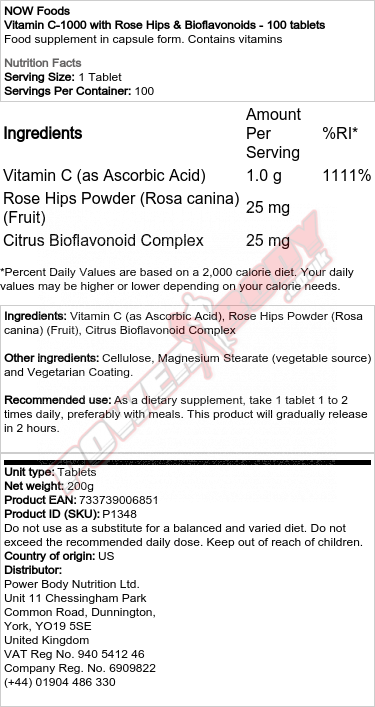 Now Foods Vitamin C 1000 With Rose Hips Bioflavonoids Bodybuilding And Sports Supplements