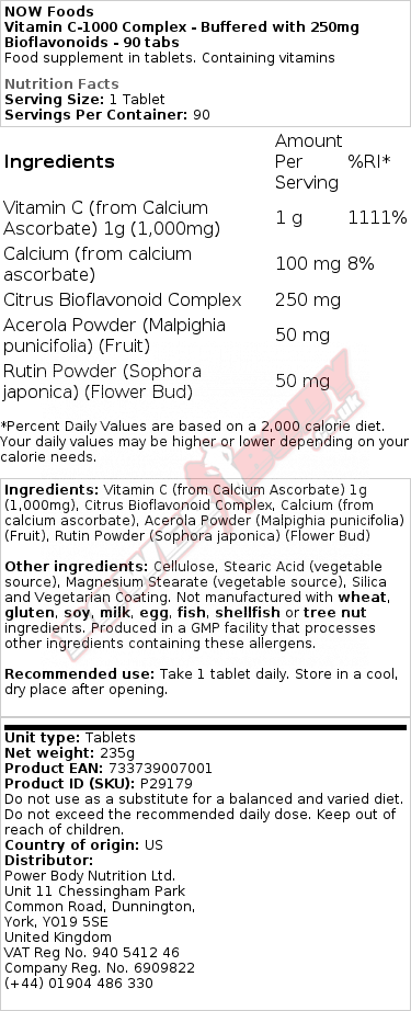 Now Foods Vitamin C 1000 Complex Buffered With 250mg Bioflavonoids Bodybuilding And Sports Supplements